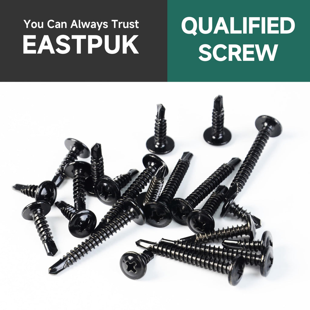 EASTPUK #10 x 2 Black Self Tapping Screws for Metal, Truss Head Phillips Drive 410 Stainless Steel Self Drilling Sheet Metal Screws with Drill Bit, Fast Tapping (Box of 300)