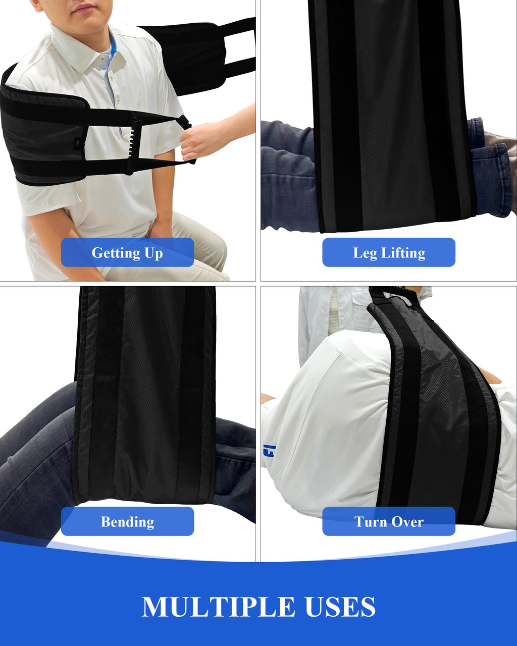 SPRING SEAON Transfer Sling - Essential Transfer Belt Lifting Strap for Elderly and Disabled with Mobility Aids- Lift Assist Gait Belts for Seniors for Home, Hospital, Nursing Care (Black)