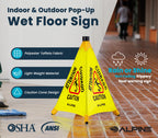 Alpine Caution Wet Floor Sign - Pop Up Slippery When Wet Sign, Wall Mounted Foldable Bilingual Yellow Safety Warning Caution Cone For Commercial & Office Use (20 Inches)