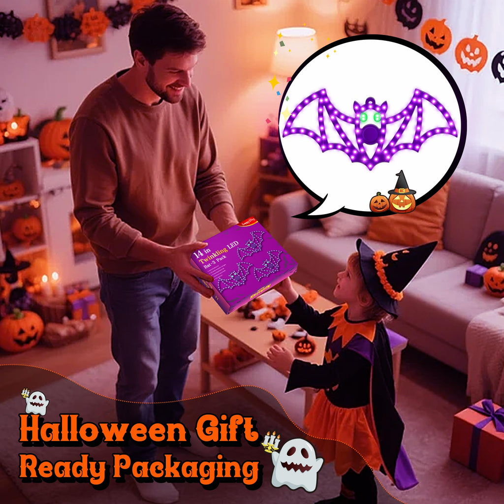 HappyAlley 3-Pack 14" Halloween Classics Twinkling LED Bat Window Lights
