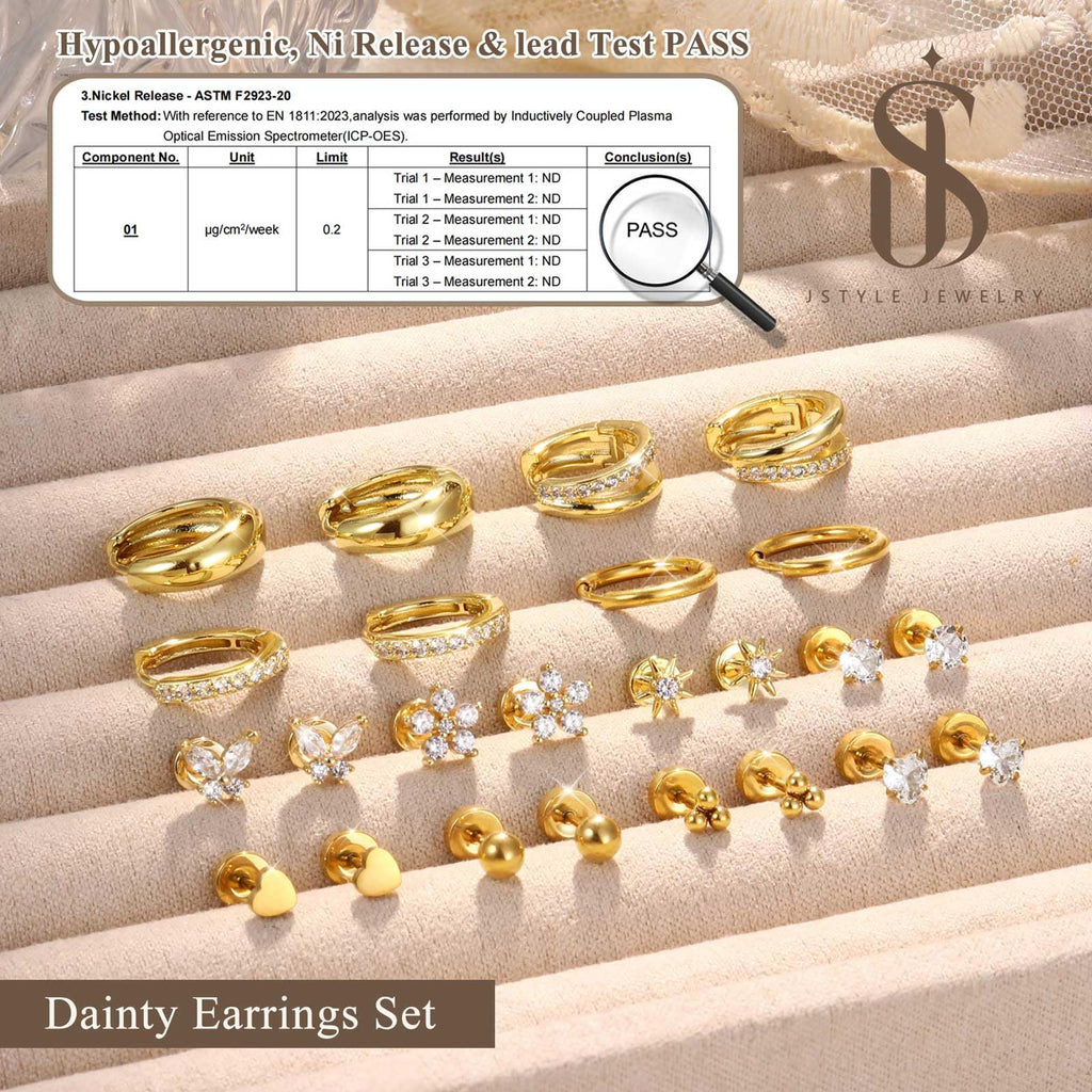 Jstyle Hypoallergenic 14k Gold Plated Stud Hoop Earrings for Women Surgical Stainless Steel Flat Back Earrings Small Stack Hoops Cartilage Earring Set for Multiple Piercing Jewelry Gifts for Women C