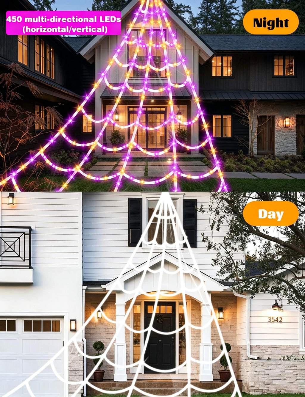 Halloween Decorations Outdoor Spider Web,Upgraded 450 LED Spider Web Lights