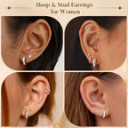 Turandoss 8 Pairs Silver Stud Hoop Earrings for Women Silver Plated