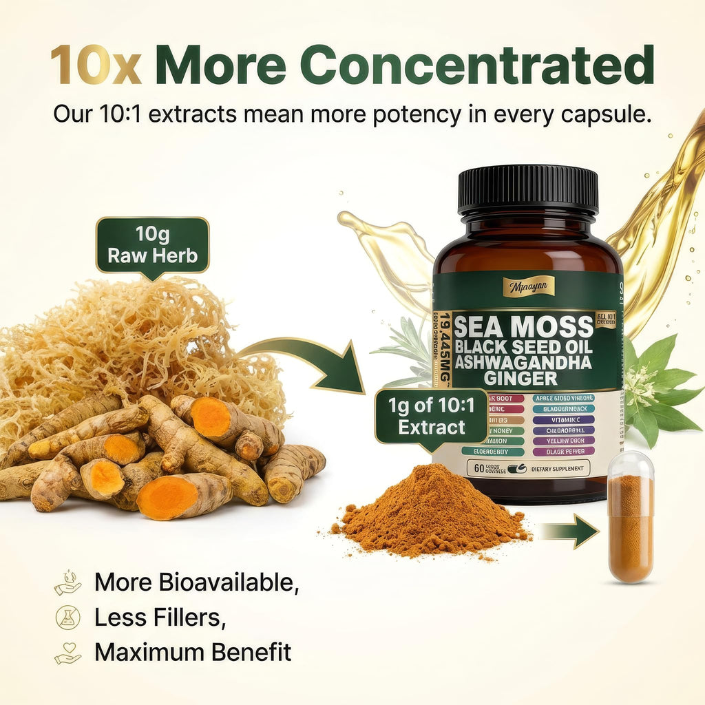 MPRAYAN Sea Moss Black Seed Oil Ashwagandha Capsules - 10:1 Extract Blend 60ct