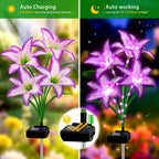 Solar Garden Lights 4 Pack 16 Purple Lily Flowers, Gifts for Mom Woman Birthday Outdoor Solar Flower Lights,Cemetery Flowers for Grave - Decorative Lilies for Yard, Patio, Pathway Decorations
