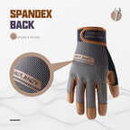 HANDLANDY Leather Work Gloves Mens & Women, Utility Safety Mechanic Working Gloves Touch Screen, Flexible Breathable Yard Work Gloves (XL, Brown-Cowhide Palm)