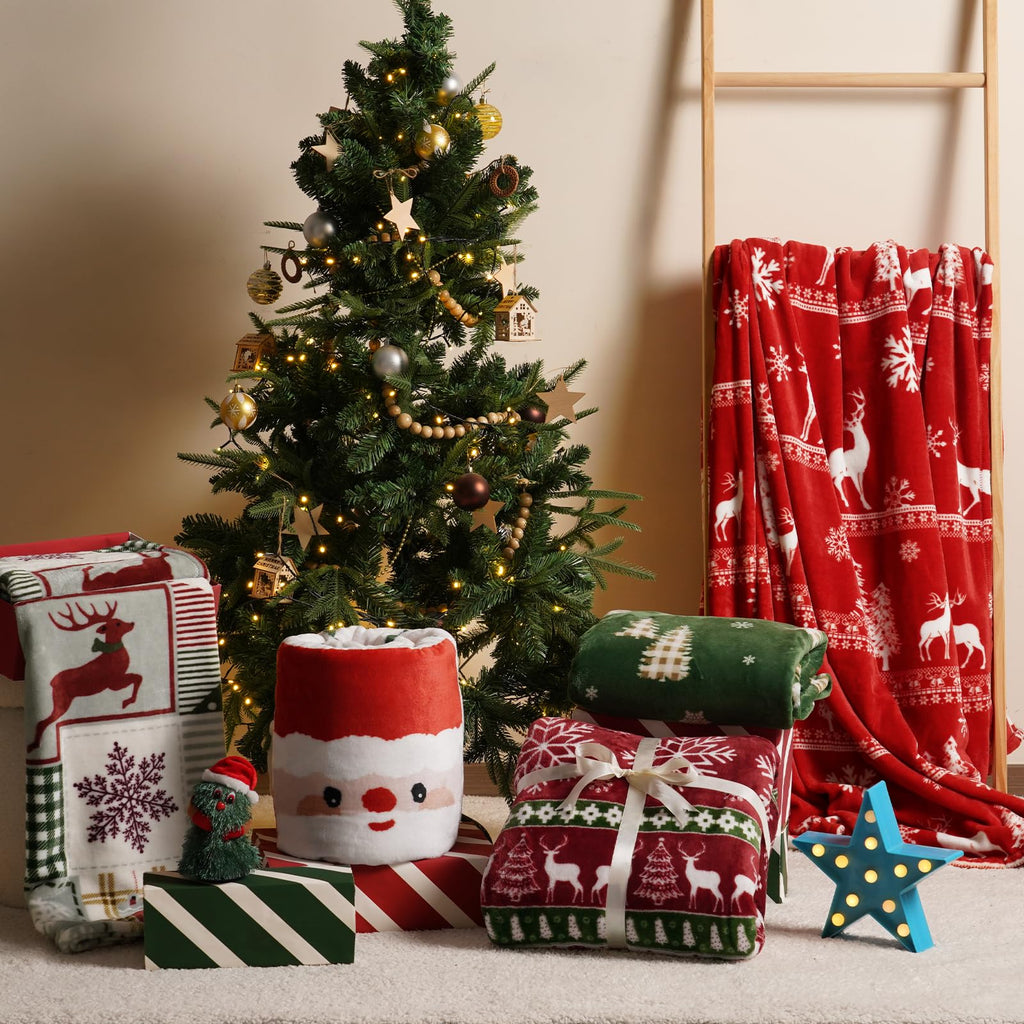 PHF Printed Fleece Blanket Queen Size, No Shed No Pilling Ultra Soft Plush Cozy Xmas Prints Theme Home D��cor Flannel Blanket for Bed, Sofa, Couch and Gift, 90" x 90", Retro Christmas