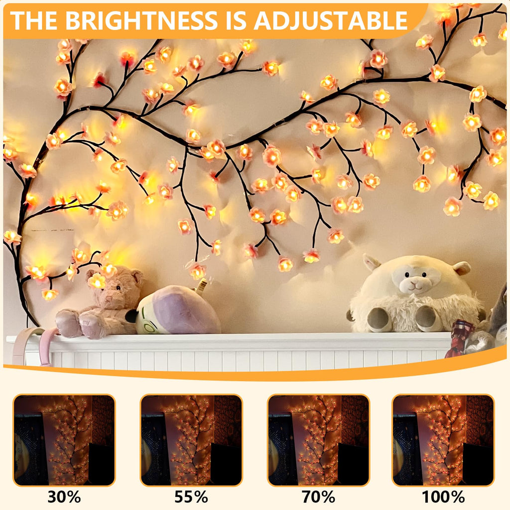 7.55FT 144LED Pink Cherry Blossom Tree Branch Lights for Wall Battery Box