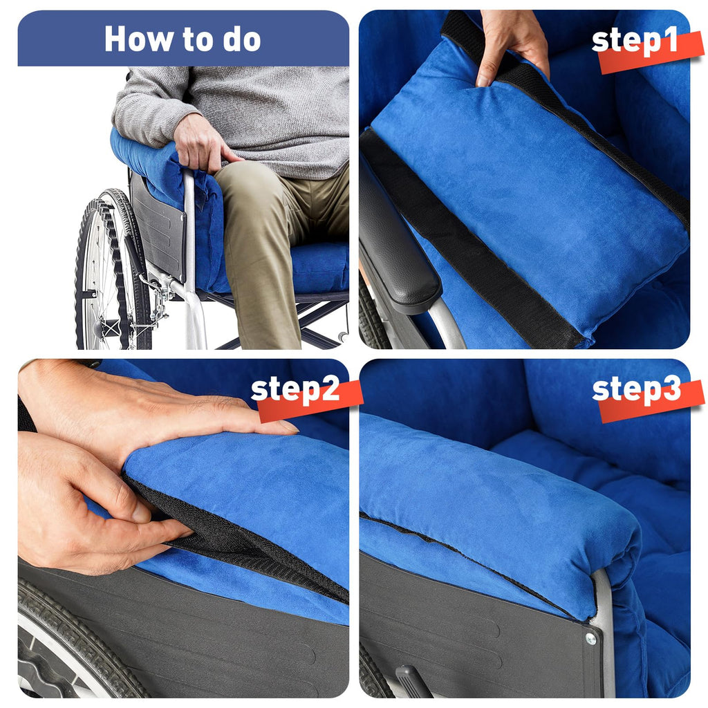 Trendcode Wheelchair Cushions，Pressure Pain Relief Accessories with Armrest Covers. Supports Coccyx & Back, Non-Slip. Fits 18" Wheelchair with Full Arms, Blue.