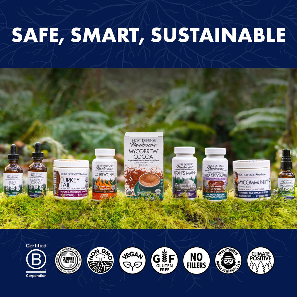 Host Defense Mushrooms Lion's Mane - Supplement Capsules for Brain Health Support - Mushroom Support for Focus & Memory Function - Immune & Nervous System Supplement - 120 Capsules