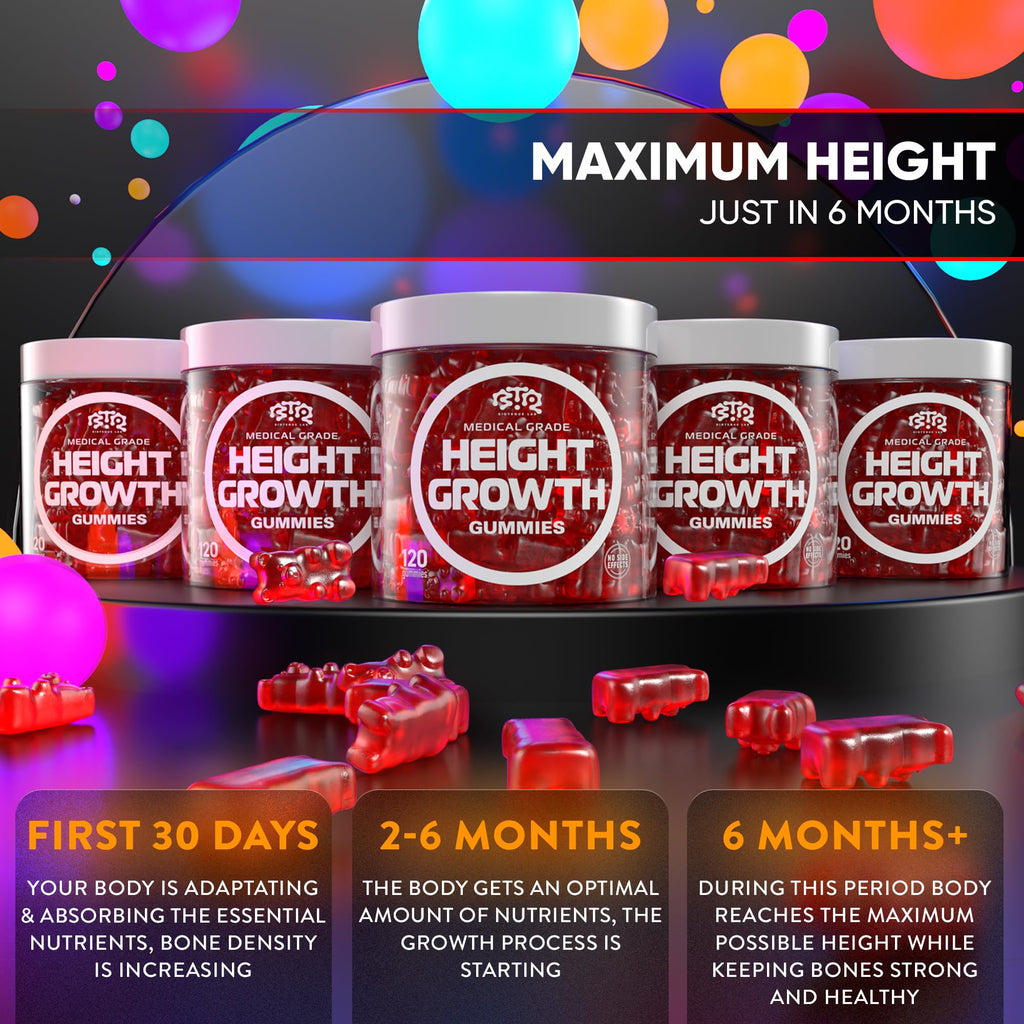 BIOTEQUELAB Height Growth Increase Gummies Vitamins, Grow Tall Supplement, Calcium, Magnesium, Zinc, Ashwagandha, Glucosamine Multivitamin for Teens, Kids, 120 Gummies