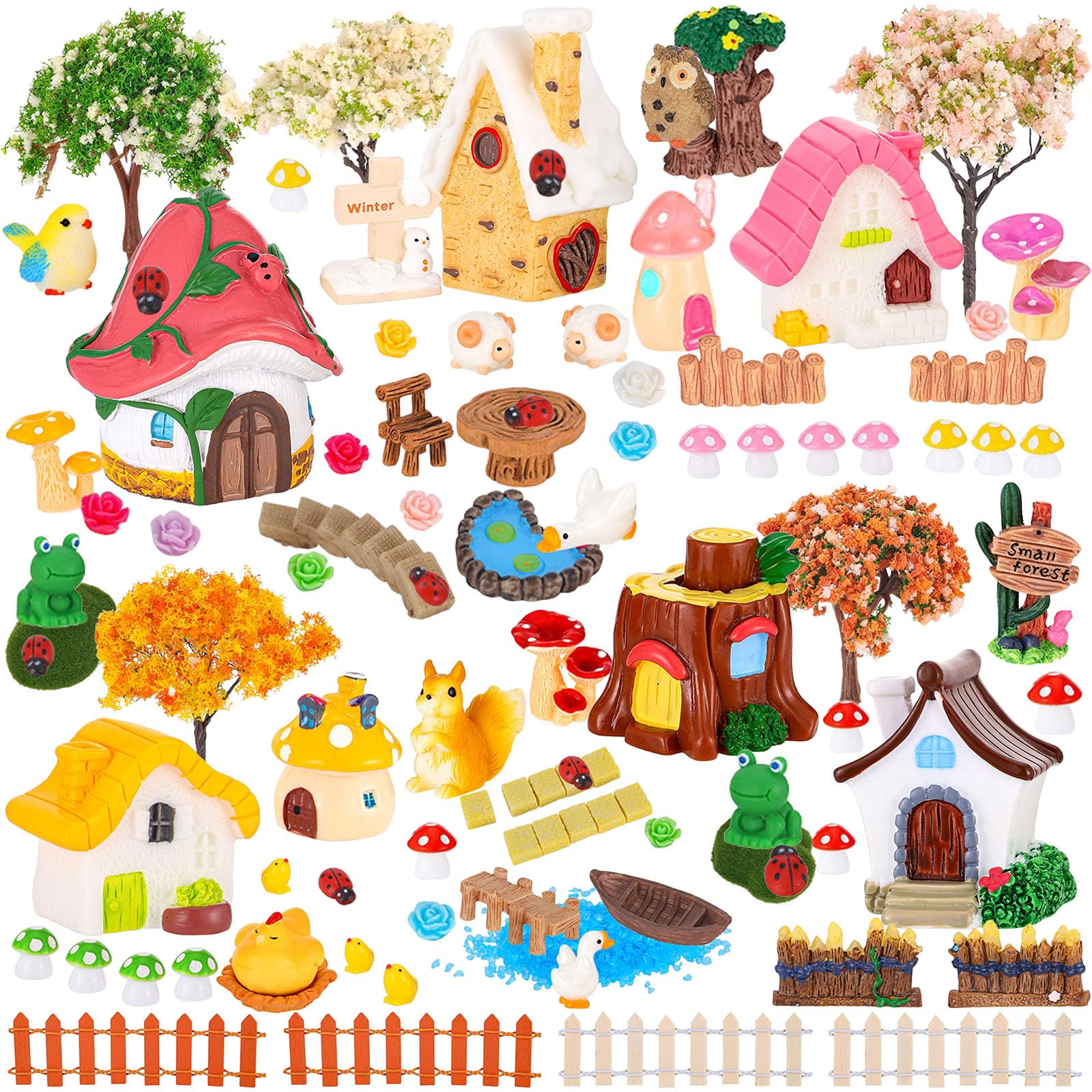 HIYZI 118 PCS Mini Fairy Garden House Accessories Kit Garden Decorations