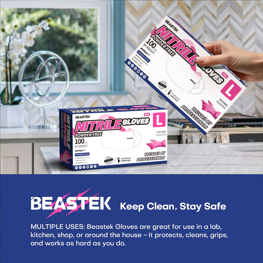 BEASTEK Medical Nitrile Exam Gloves Disposable Powder-Free 100 Orchid (M)