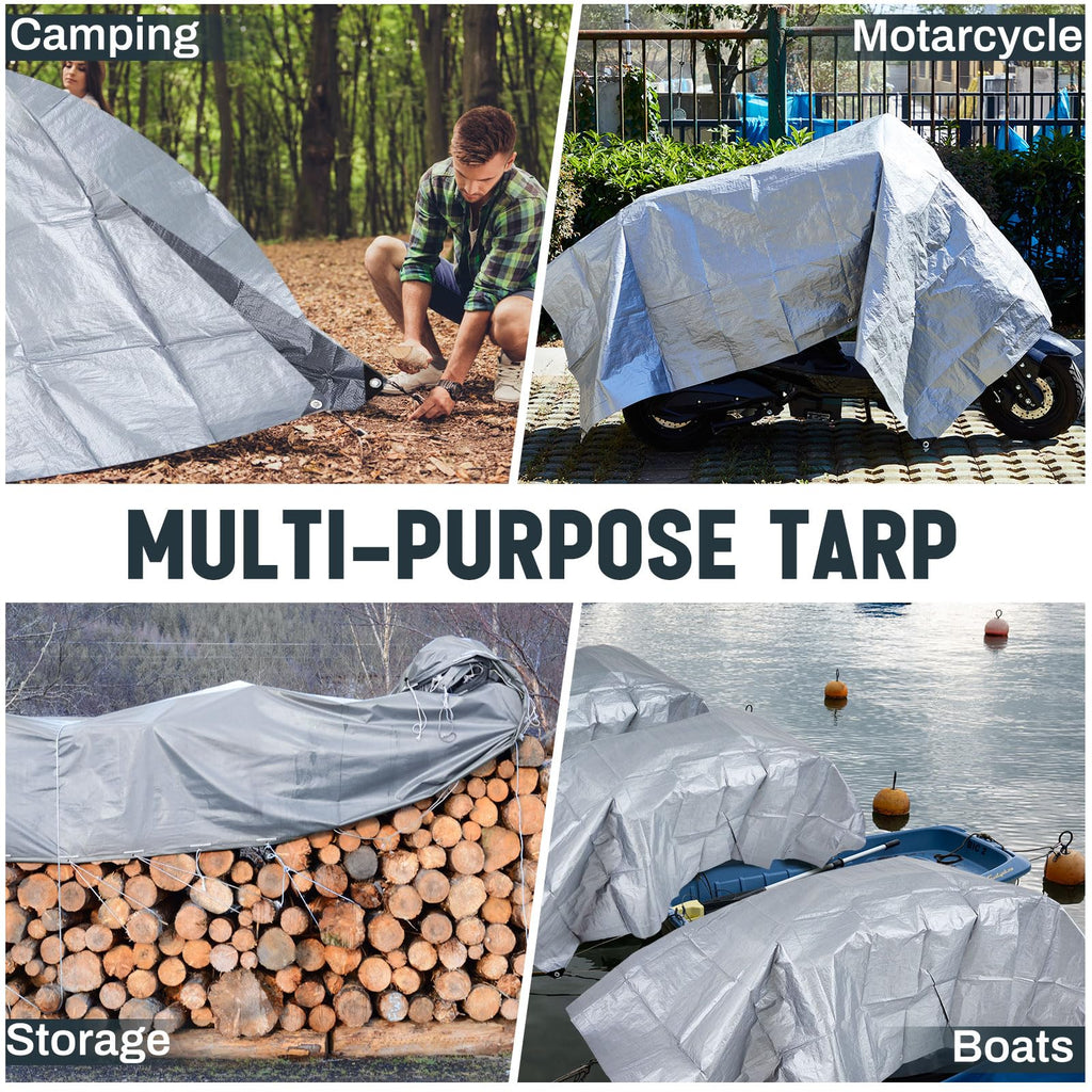 GliCraft 8 Pack Silver Tarps 6 x 8 ft, 5.5 Mil Waterproof Reflective Tarps, UV Resistant Sun Shade Tarp, Heavy Duty Roof Tarp for Roof Protection, Boat Cover, Rv Cover, Cars, Patio Furniture, Camping