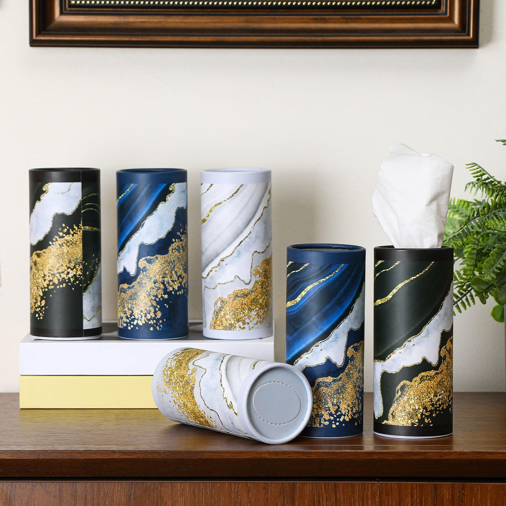 Fourluoo 12 Pack Car Tissue Cylinder Holder Bulk with 3 Ply Facial Tissues, Round Napkin Holders for Car Cup Holder Cylinder Travel Paper Tubes Bulk Round Napkin Boxes Packs(Marble)