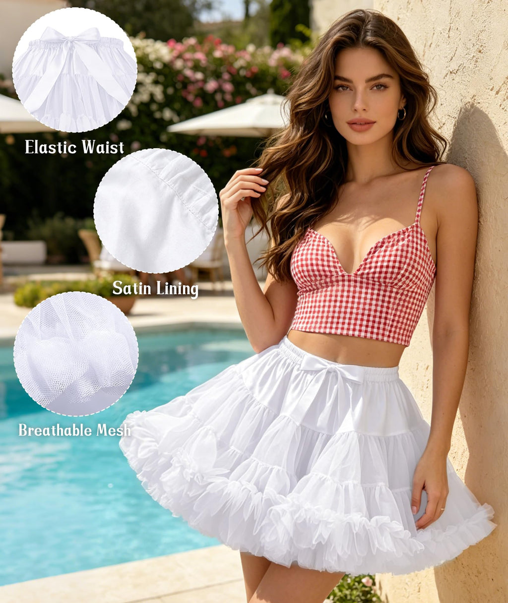 Petticoat Skirt for Women Under Dress 3-Layered Tulle Elastic Waist Tutu