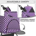 MoNiBloom 3 in 1 Foldable Pet Stroller for Small & Medium Dogs, Detachable Carrier, Car Seat, Push Button Entry, 4-Wheel Jogger for Pets up to 33 lbs, Purple Polka Dots