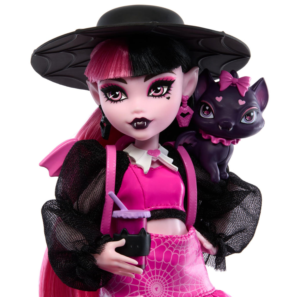 Monster High Draculaura Doll with Pet Bat-Cat Count Fabulous & Accessories Like Backpack, Spell Book, Bento Box & More