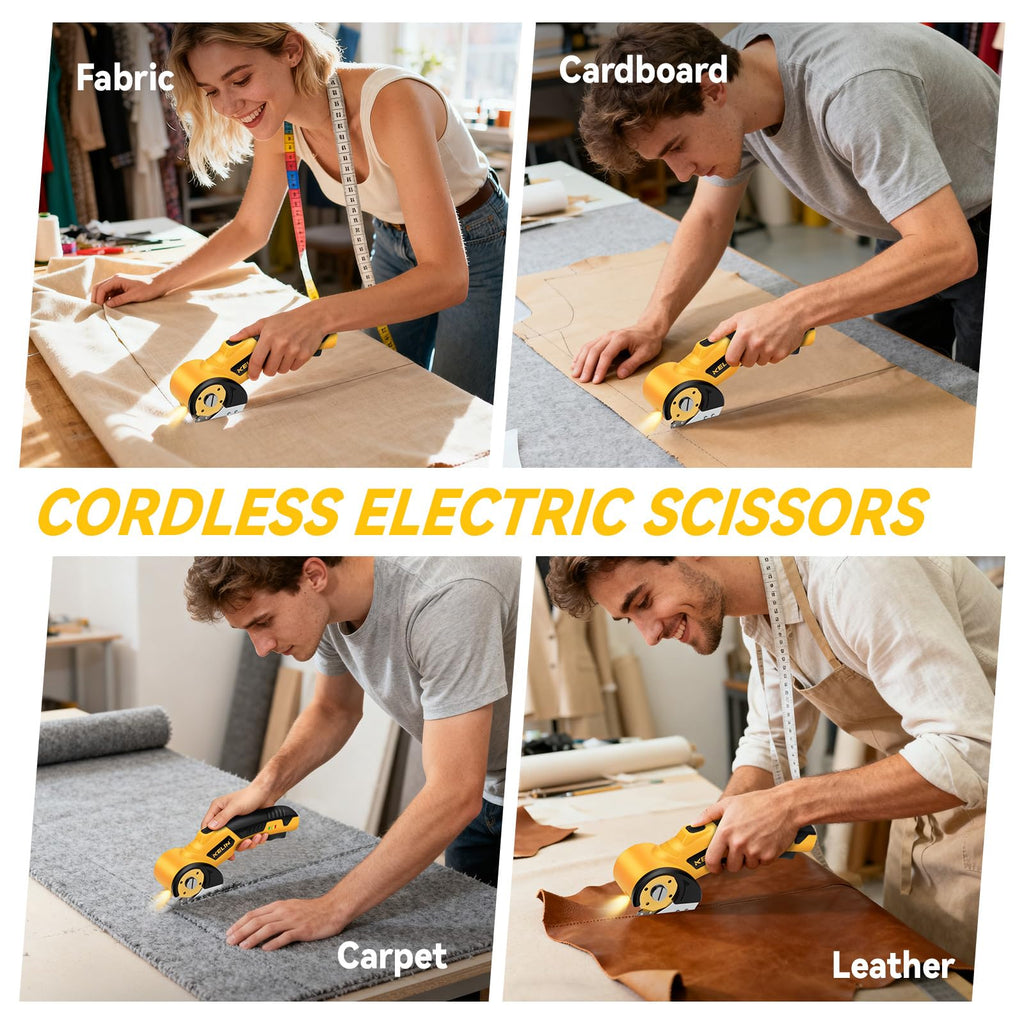 2026 New 3000mAh Cardboard Box Cutter with 2 Titanium Blades, Cordless Electric Scissors with Safety Lock & LED Light, Storage Box, 300RPM, 4V, Cutter for Fabric Carpet Carton Plastic Leather Cloth