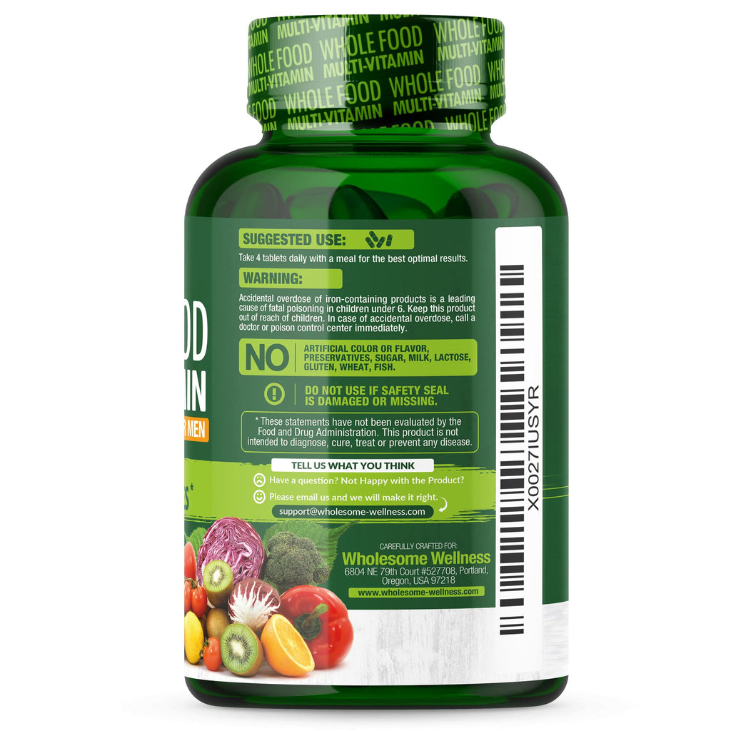 Wholesome Wellness Whole Food Multivitamin for Men - Natural Multi Vitamins, Minerals, Organic Extracts - Vegan Vegetarian - 120 Tablets