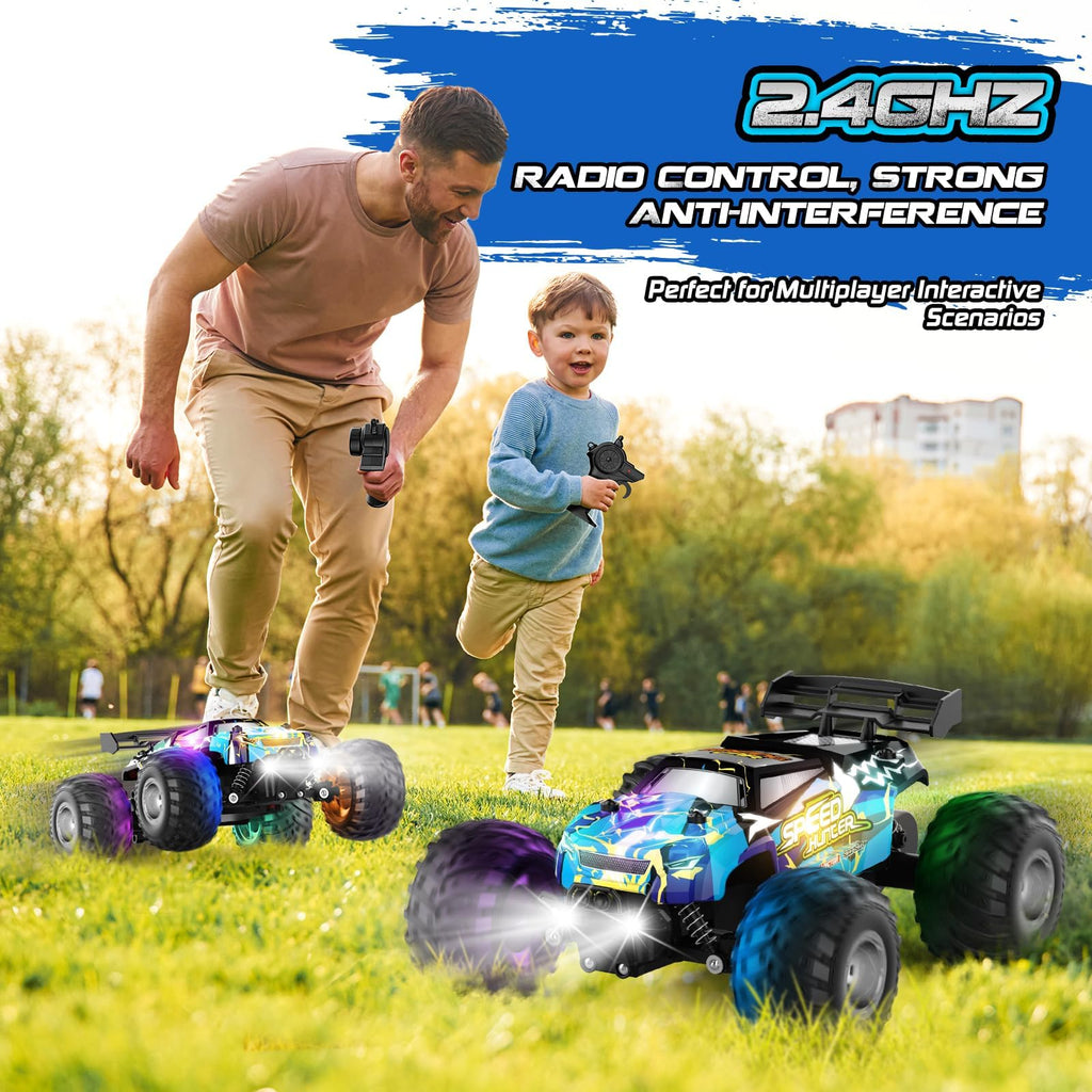 All Terrain Remote Control Car for Boy with LED Lights 2 Batteries 20 KM/H