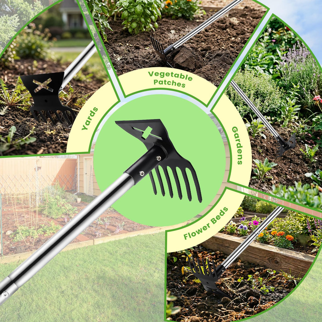 2 in 1 Garden Hoe for Weeding and Cultivator Rake with 57" Long Handle