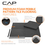 CAP Barbell 1/2-Inch Interlocking EVA Foam Exercise Puzzle Mat Home Gym Flooring - 1 Pack | 24" x 24" x 1/2" | Pebble Pattern - Black