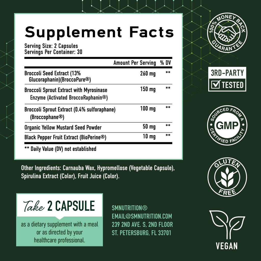 50MG Sulforaphane Supplement from Broccoli Sprouts | NRF2 Activation, Cellular Health & Immune Support | Glucoraphanin, Myrosinase & Antioxidants | Third-Party Tested | 60 Broccoli Seed Microbeadlets