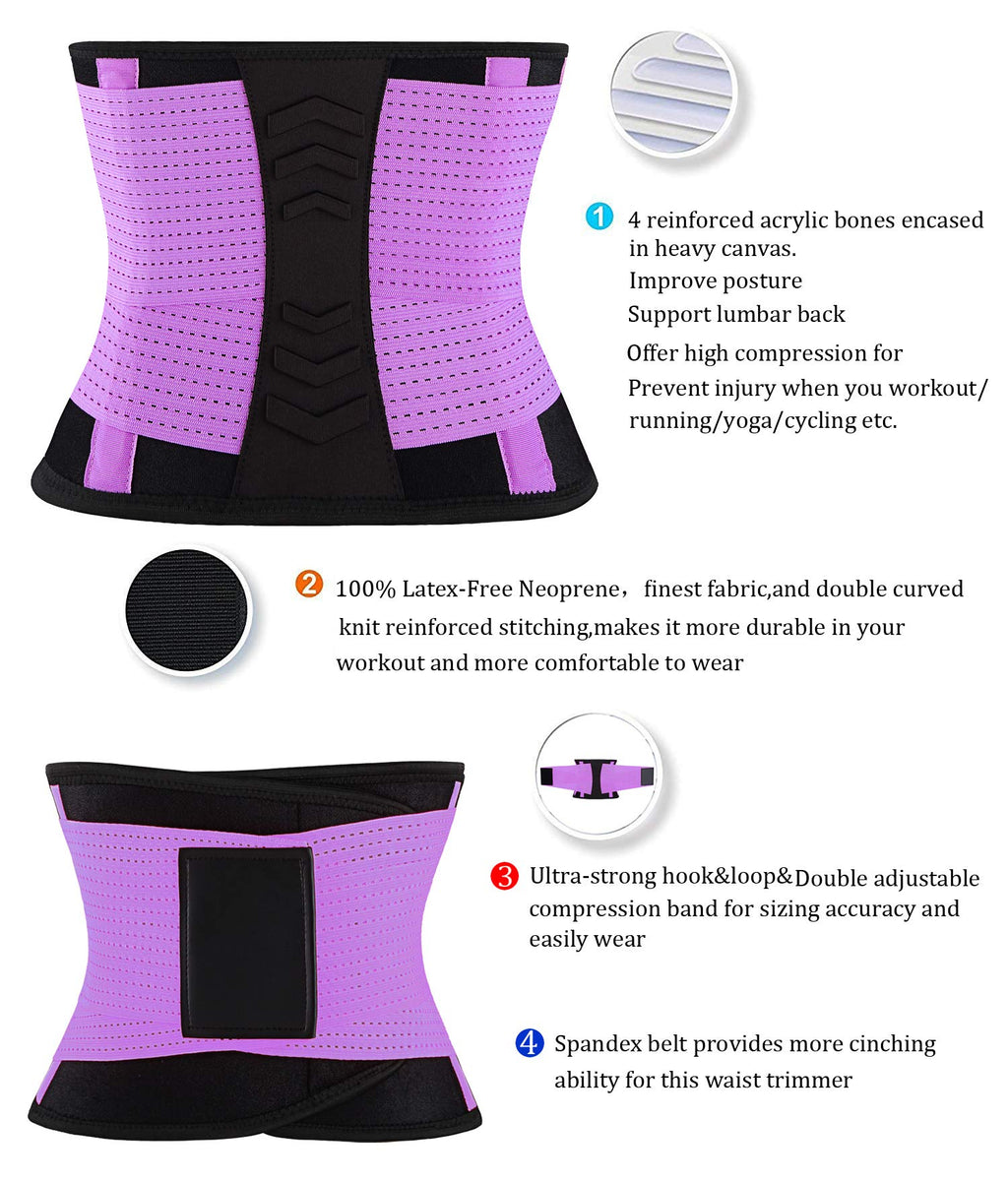 VENUZOR Waist Trainer Belt for Women - Waist Cincher Trimmer - Slimming Body Shaper Belt - Sport Girdle Belt (UP Graded)(Purple,XL)