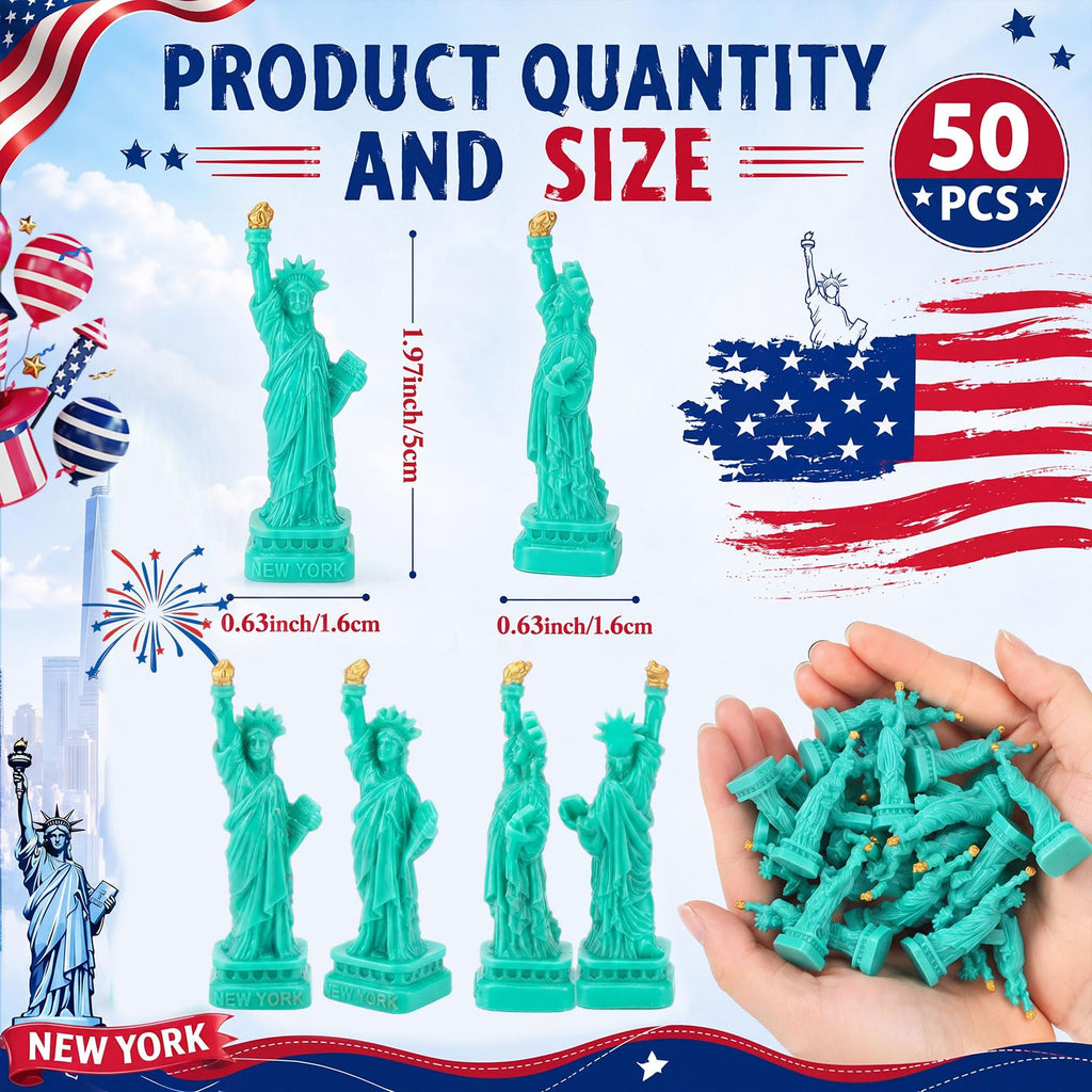 Geelin 50pcs Mini Statue of Liberty Figurines 2 Inch Resin Statue of Liberty Decoration Tiny Little Small New York Souvenir Gift New York Figurine Replica for 4th of July 250th Anniversary Cake Topper