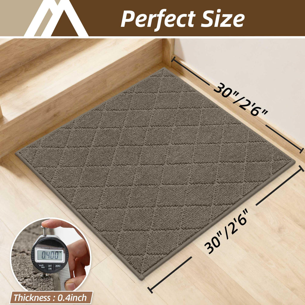 COSY HOMEER Stair Landing Rugs Non-Slip Corner Indoor Edging Stair Treads for Wooden Steps,Washable Soft Stair Landing Mat for Kids,Elder and Dogs,Polyester,TPE Backing,Light Brown,30x30inch