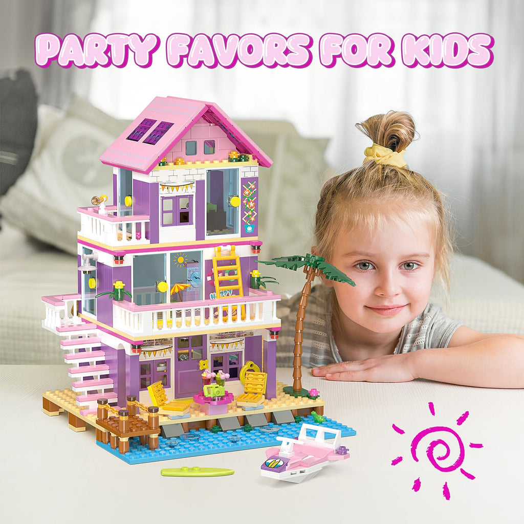 Beach House Building Sets, Seaside Villa House Building Toys Compatible with Lego Friends Sets for Girls Age 8-12, Creative Holiday Cottage Building Kit, Gift for Christmas, Valentine's Day, Party