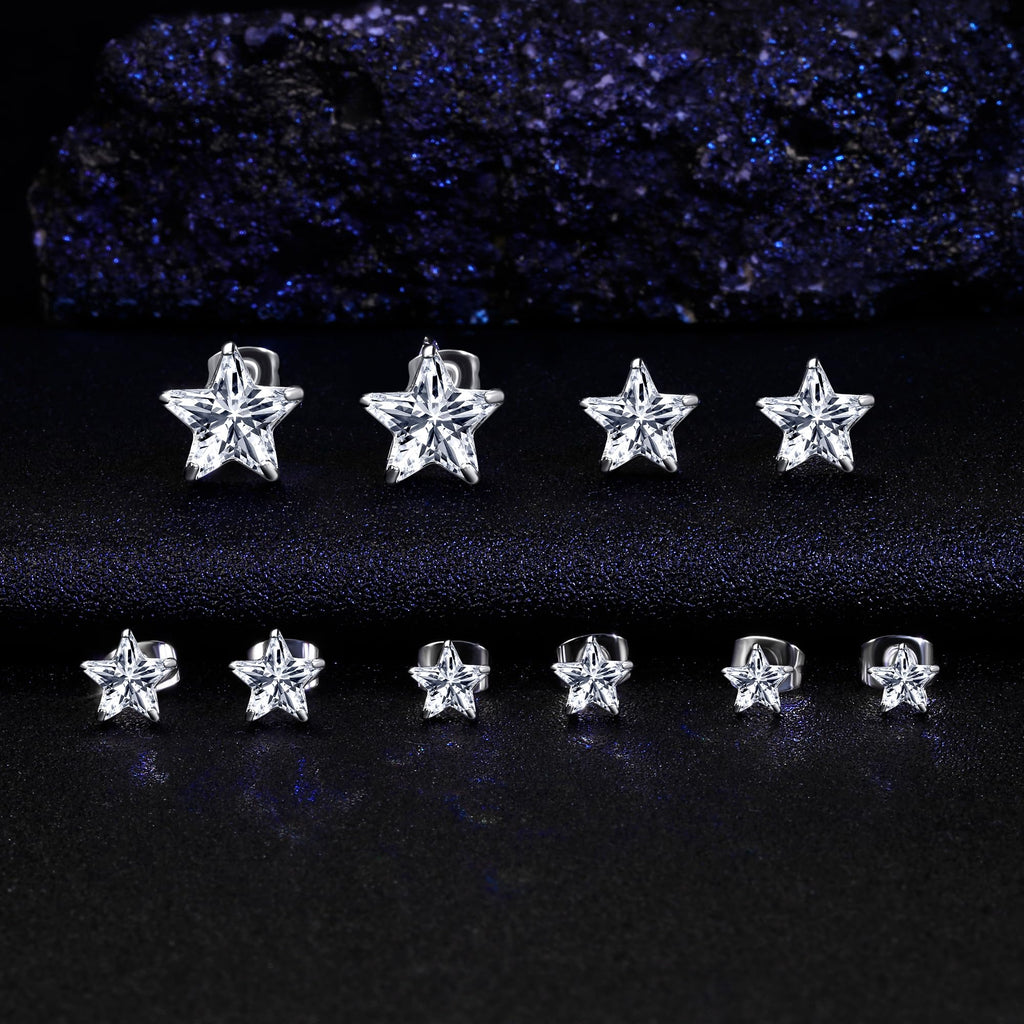 316L Stainless Steel Earrings Set Hypoallergenic Cubic Zirconia Stud Earring for Women Men (Heart/Teardrop/Oval/Star/Horse-Eye)
