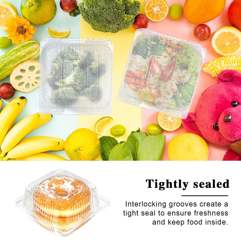 100 Pcs Clear Hinged Plastic Containers with Lids,Individual Cake Slice Containers,Square Plastic Food Container,Disposable Clamshell Take Out Containers for Cakes,Cookies,Pasta,Sandwiches,Salad