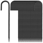 Besitu 16 Inches 24-Pack J Hook Rebar Stakes Heavy Duty Tent Stakes with Chisel Point End, Steel Ground Anchors Metal Garden Stakes Chain Link Fence Stakes Black Coated