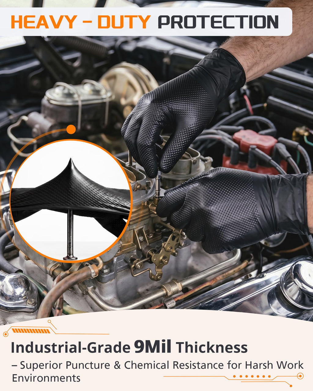 nitroshield 9mil Heavy Duty Disposable Nitrile Gloves, Black XLarge 800Pcs -Chemical Resistant, Latex Powder Free Rubber Gloves Diamond Texture for Automotive, Mechanics, Cooking,BBQ, Industrial Use