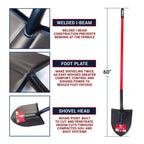 Bully Tools 12-Gauge Round Point Gardening Shovel | Heavy Duty Fiberglass Long Handle | Spade Shovels for Digging, Trenching and Planting | Steel Body Gardening Hand Tools, 100% Made in USA