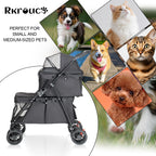 Double Pet Stroller for Medium Small Dogs and Cats with 2 Carriage, Durable Universal Wheels with Brakes Lightweight One Hand Foldale Kittens Puppies Travel Strolling Cart (Black)