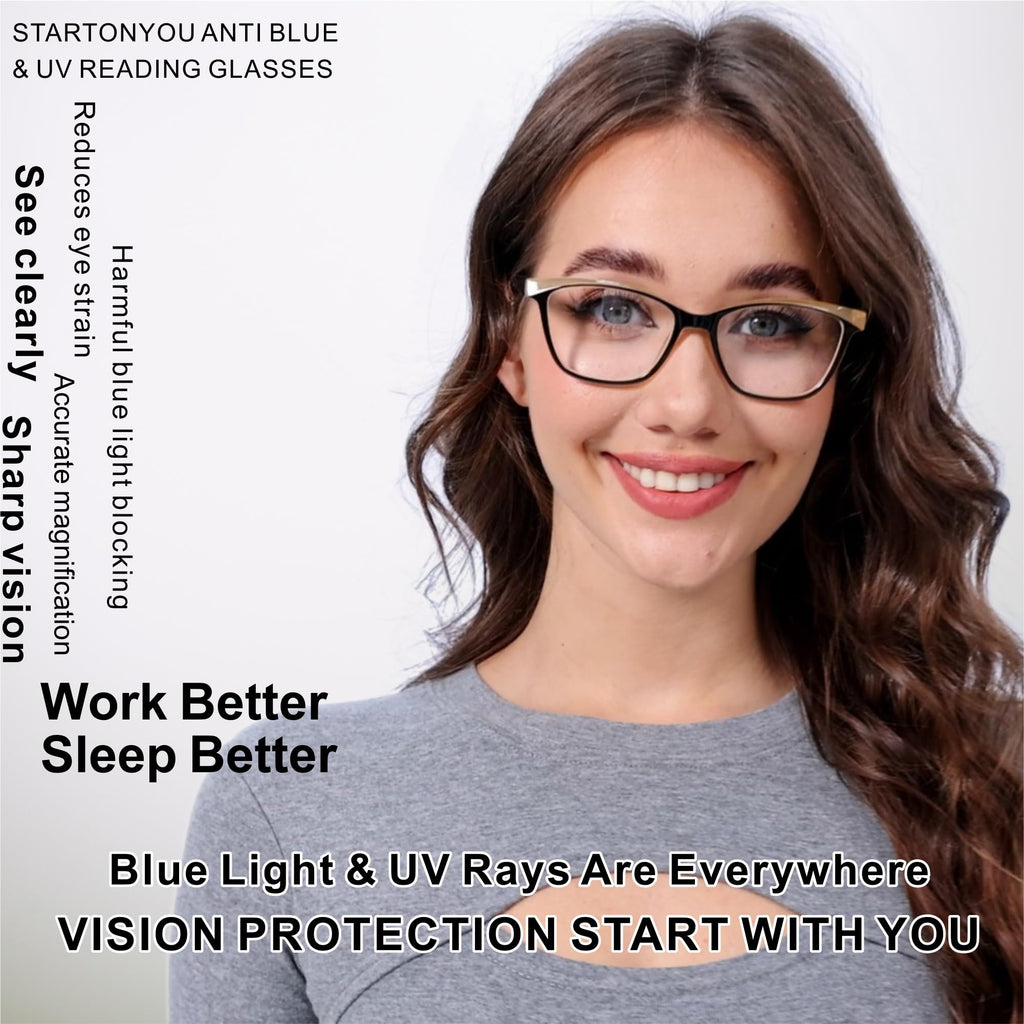 STARTONYOU Reading Glasses for Women, 3-Pack Blue Light Computer Eyeglasses, Cat-Eye Fashion Full Frame with Spring Hinge Ladies Readers +1.5diopter