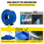 VEVOR Discharge Hose, 4' x 105', PVC Lay Flat Hose, Heavy Duty Backwash Drain Hose with Clamps, Weather-proof & Burst-proof, Ideal for Swimming Pool & Water Transfer, Blue