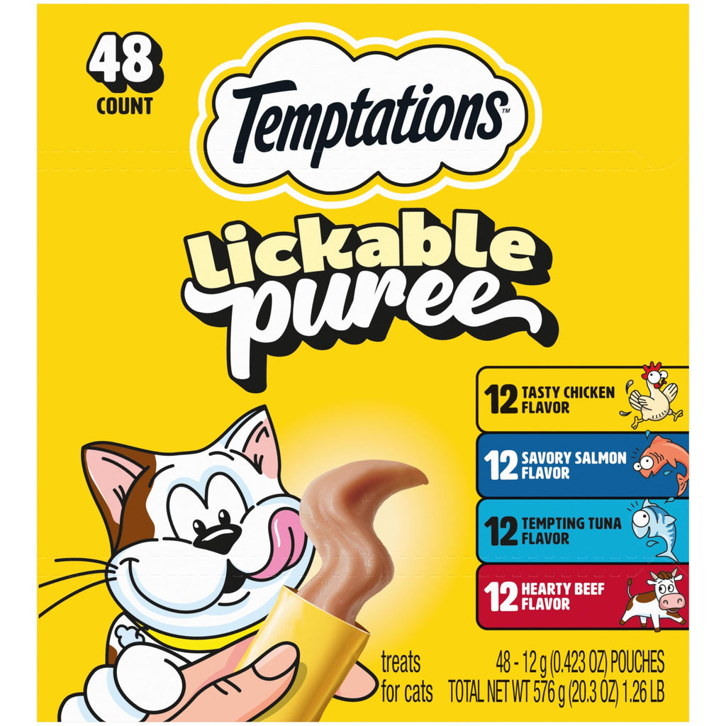 Temptations Creamy Puree Cat Treats, Beef, Chicken, Salmon & Tuna, 48 Count