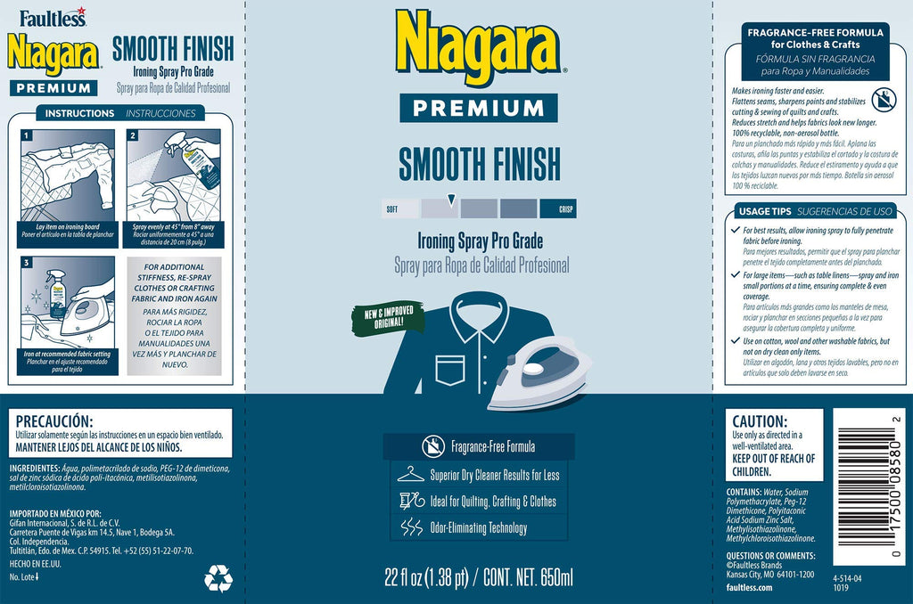 Niagara Spray Starch (22 Oz, 6 Pack) Trigger Pump Liquid Starch for Ironing, Non-Aerosol Spray on Starch, Reduces Ironing Time, No Flaking, Sticking or Clogging, Biodegradable Ingredients, Recyclable