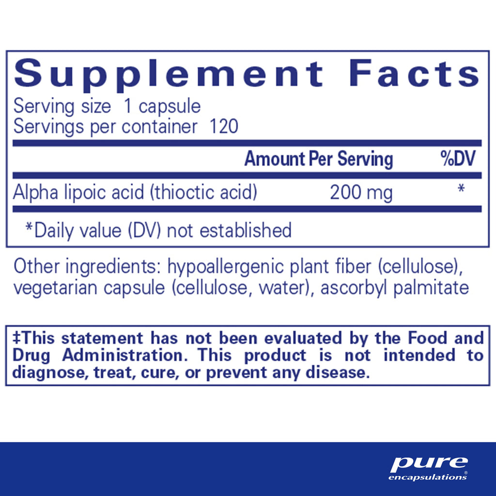 Pure Encapsulations Alpha Lipoic Acid 200 mg - 200mg ALA - Liver & Antioxidant Support* - for Nerve Health & Carb Metabolism - Vegan & Non-GMO Supplement - 120 Capsules
