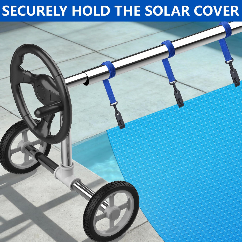 codree 36 Pcs Pool Solar Cover Reel Attachment Kit, Inground Swimming Pool Solar Cover Straps and Clips, Solar Blanket Strap Kit Including 12 Straps with Hooks, 12 Clips and 12 Touch Fastener (Blue)