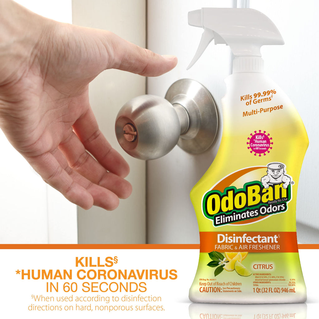 OdoBan Ready-to-Use Disinfectant and Odor Eliminator, Set of 4 Spray Bottles, 32 Ounces Each, Citrus Scent