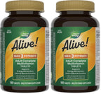 Nature's Way Alive! Max3 Potency Daily Multivitamin, Methylated B12 and Folate, Ultra Potency B-Vitamins to Support Energy Metabolism*, 180 Tablets, (Pack of 2)