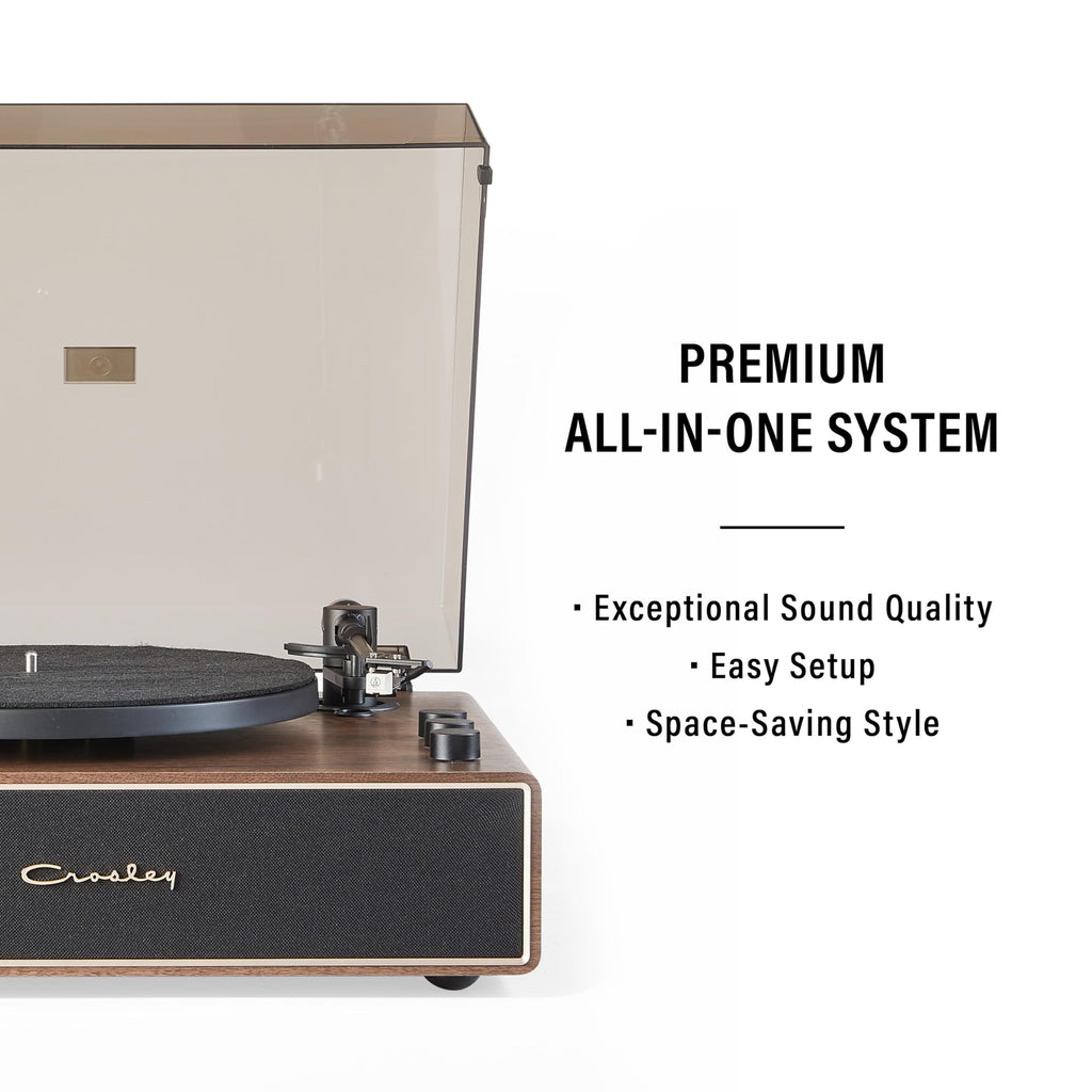 Crosley CR6046A-WAGL Stave 2-Speed Bluetooth Record Player Turntable with Built-in Speakers, Walnut