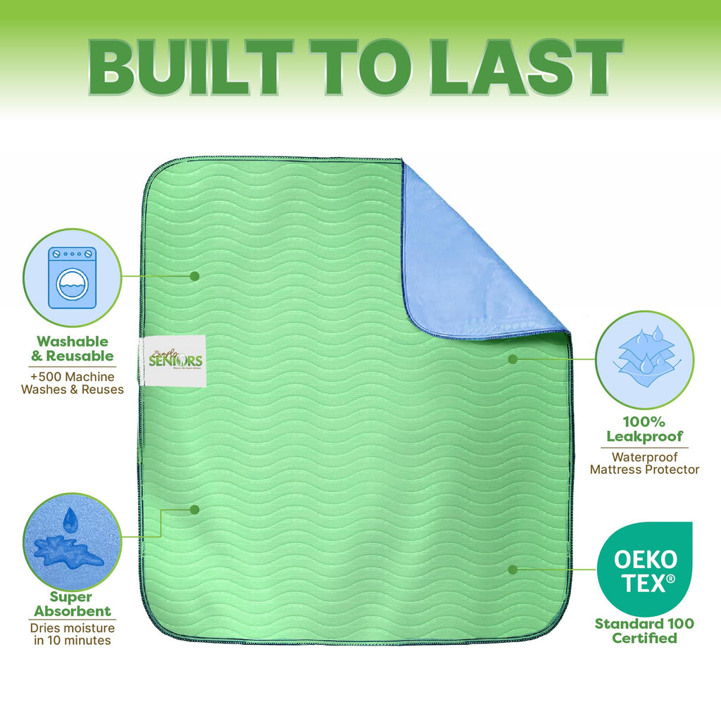 Bed Pads Washable Waterproof 34"x36"- Pack of 4 Incontinence Bed Pads & Washable Pee Pads for Adults - Dementia Products for Elderly & Elderly Assistance Products - Reusable Pee Pads for Dogs & Kids