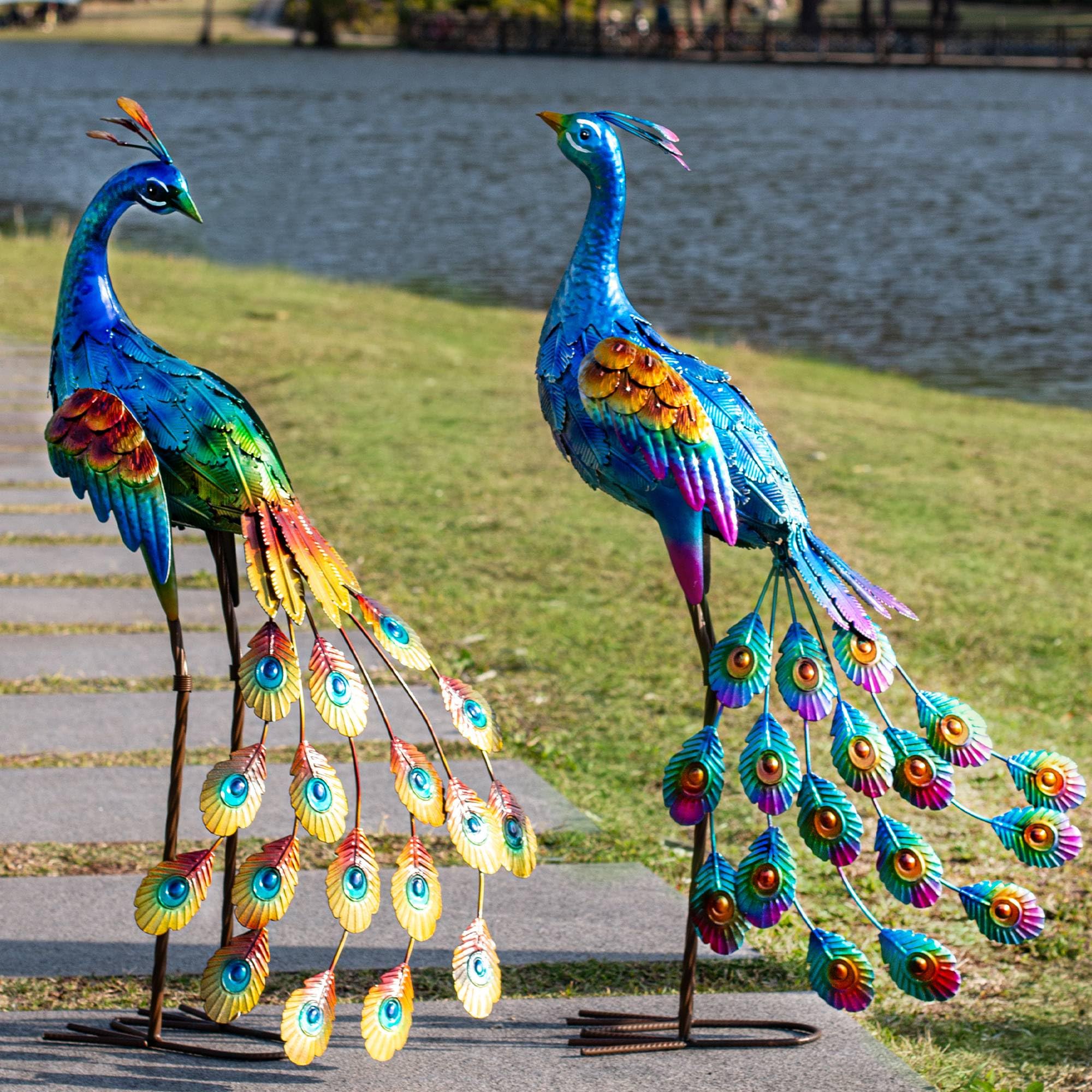 Kircust Metal Peacock Garden Statue and Sculpture,