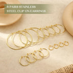 Magitaco 8 Pairs Clip On Hoop Earrings Stainless Steel Clip On Earrings for Women Fake Hoop Earring Spring Hoop Earring For Non-Pierced Ears G